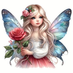 Exquisite Long Blonde Hair Fairy w Rose Shaped 2D Ornament Pendant
